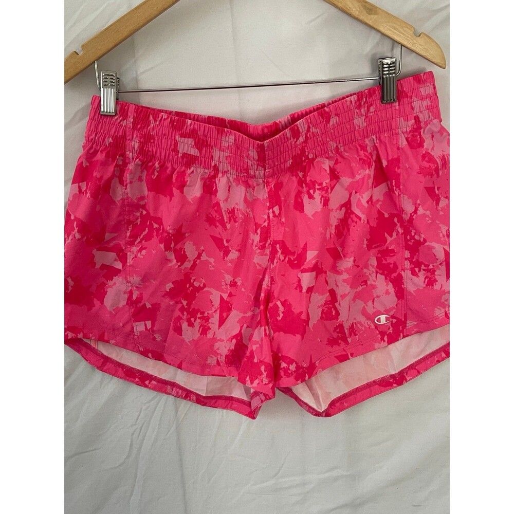 Pink and white print Champion running shorts- S- Large